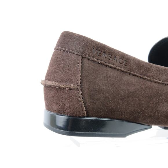NIB VERSACE BROWN SUEDE GOLD MEDUSA HEAD LOGO LOAFERS 42 9 ITALY main image 8